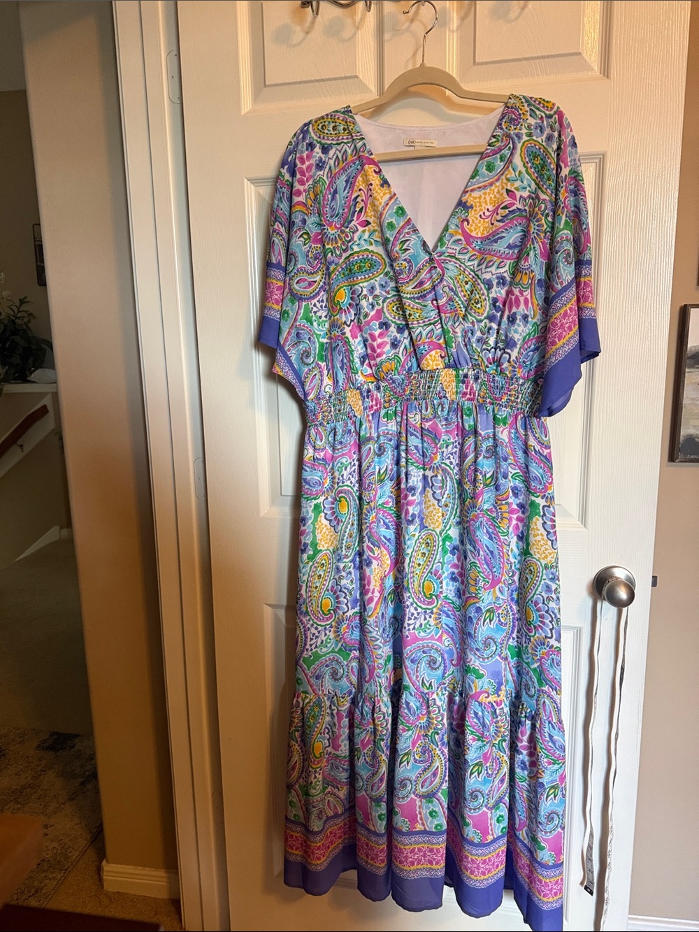 Cato Multicolor Paisley Maxi Dress in Lavender and Green